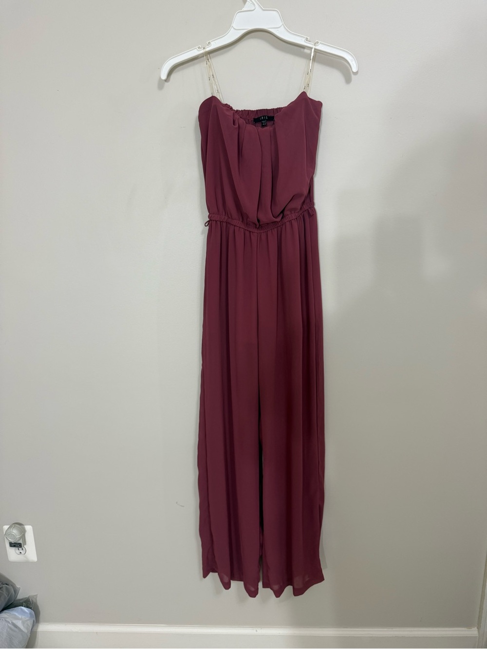IRIS Burgundy Strapless Wide-Leg Jumpsuit Size M Belt is Missing Polyester